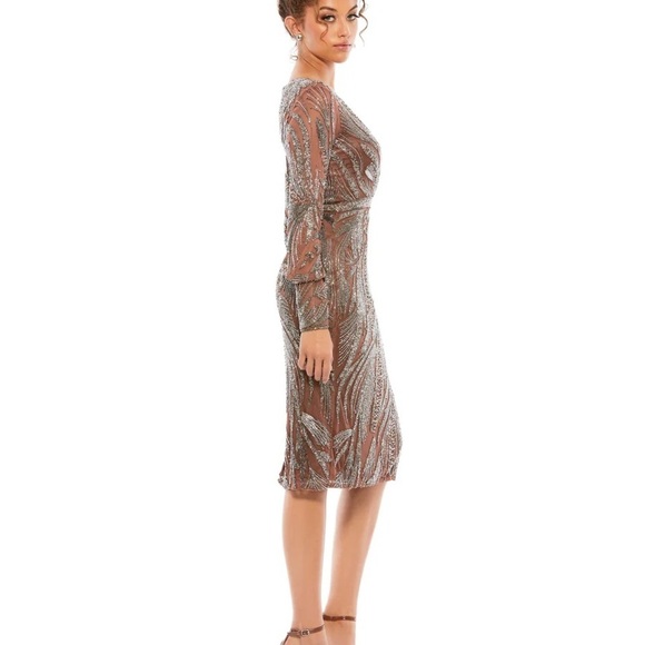 Mac Duggal 5295 NWT BEADED LONG SLEEVE WRAP OVER MIDI DRESS - Picture 3 of 16